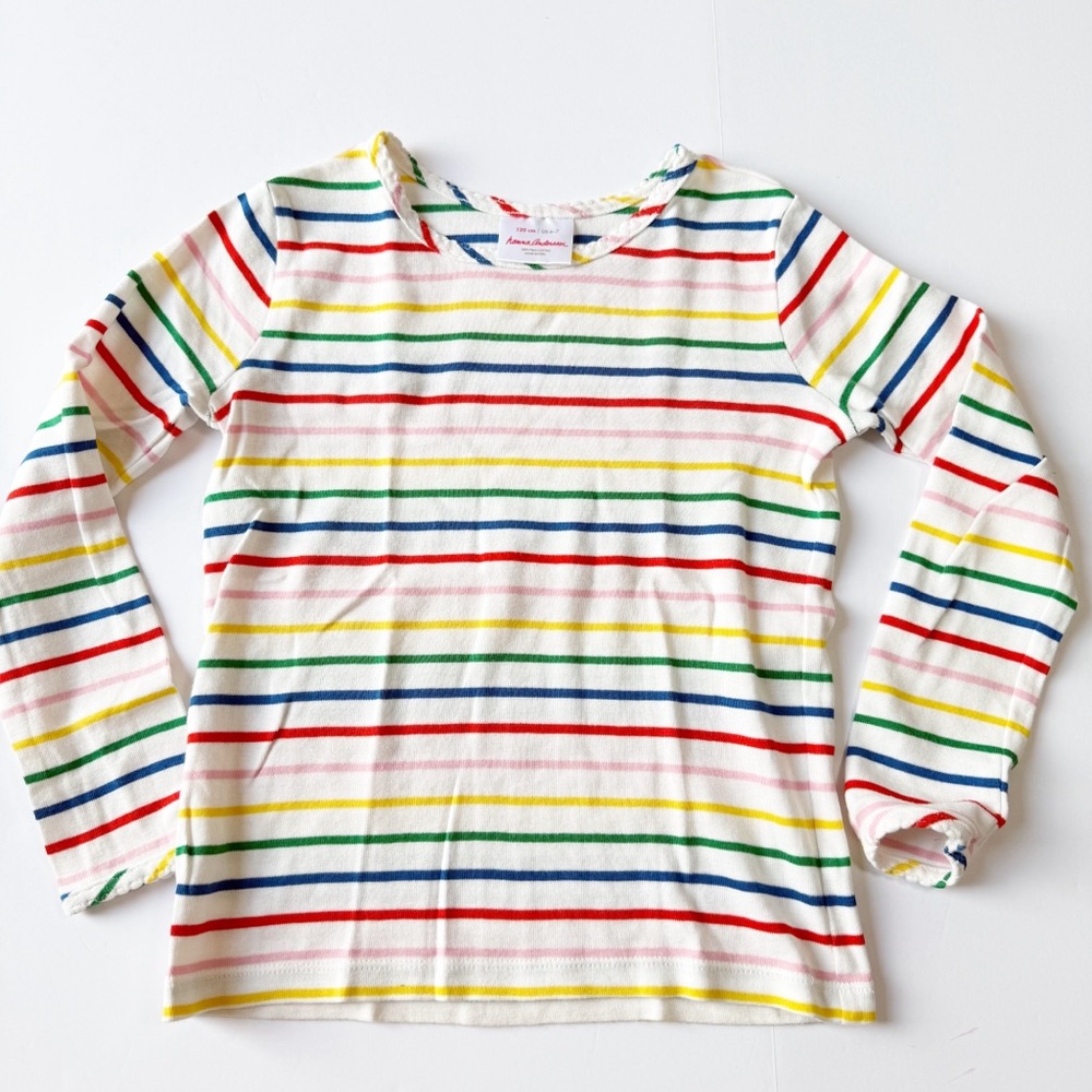 Hanna Andersson Pima Cotton Long Sleeve Rainbow Stripe Tee 6-7, 120cm